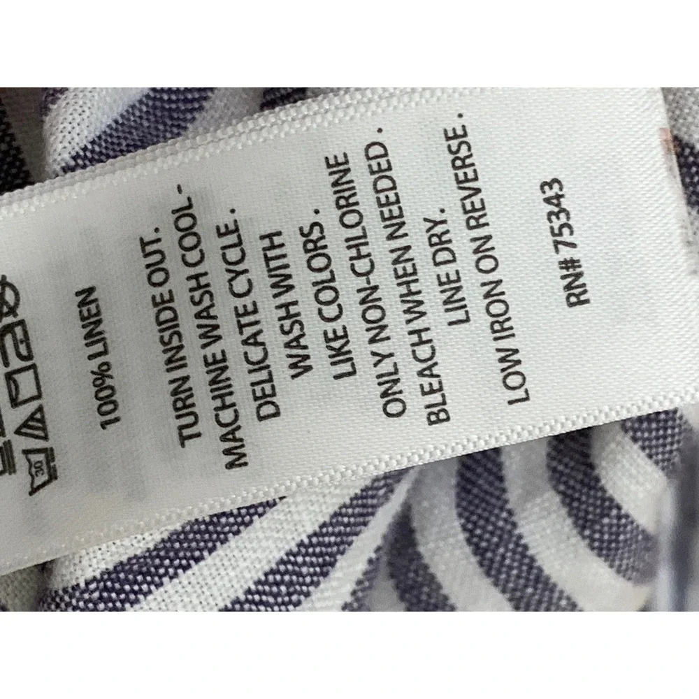 Tahari 100% Linen Striped Hooded Button Down Shirt Jacket Blue White Large